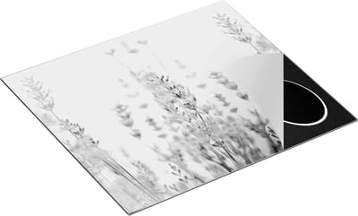 Chefcare Inductie Beschermer Paarse Lavendel Bloemen - Zwart Wit - 60x50 cm - Afdekplaat Inductie - Kookplaat Beschermer - Inductie Mat