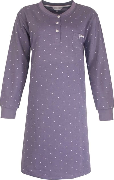 TendernessDames Nachthemd - Fleece - Bolletjes - Lila - Maat L