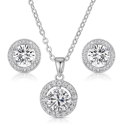 Juwelium Ronde Ketting en Oorbellen Set Verstelbaar 40 tot 50 cm met Zirkonia Kristallen in Luxe Sieradendoos met Rozen – Perfect Cadeau voor Vrouw, Vriendin, Moeder, Dochter