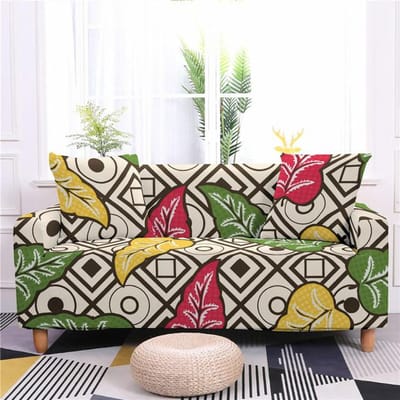 Kleurrijke Bladeren Print Elastische Bankhoes Voor Woonkamer All-Inclusive Stretch Bankhoes Kussenhoes Grote Bank Funda Sofa 90x140cm beige