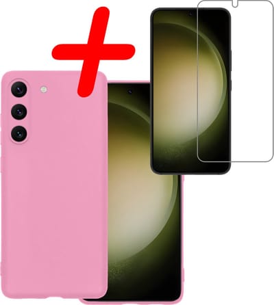 Hoesje Met Screenprotector - Geschikt voor Samsung Galaxy S23 - Sterk & Shockproof - Back Cover - Siliconen Case - Telefoon Hoes - Lichtroze