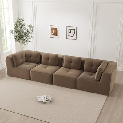 Wishdor - Modulaire Hoekbank - Antislip En Diepe Zitting - Modern - Voor De Woonkamer - Cord - Bruin