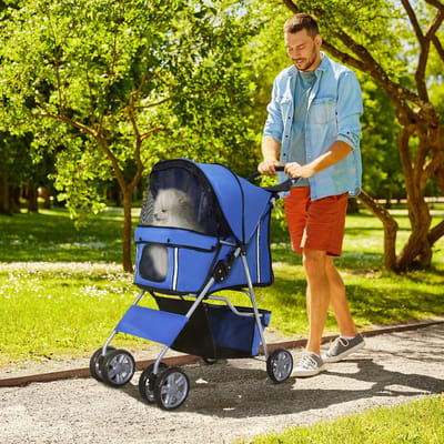 HAUSS SPOLE Buggie Opvouwbaar – 75 x 45 x 97 cm – Polyester – Blauw – Voor Kleine Honden Tot 10 kg – Met Opbergmand En Rem