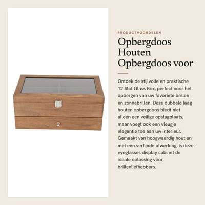Dailygoods- Brilhouder 12 Slots - Dubbele Laag Houten Opbergdoos - Brilstandaard - Brilhouder voor Auto - Antislip - Decoratieve Opbergbox - Brilenkast