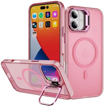 Hoesje Geschikt voor Apple iPhone 17 - Compatibel met MagSafe & Qi2 - Back Cover met Standaard - Camera Kickstand - Roze