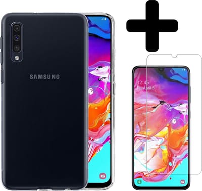 Hoesje - Met Screenprotector - Geschikt voor Samsung Galaxy A70 - Sterk & Shockproof - Telefoon Hoes - Back Cover - Siliconen Case - Telefoonhoes - Transparant