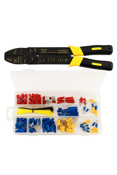 Krimptang Set 180-delig – Met Verbinders, Kabelschoenen & Tyraps – Striptang, Snijtang & Persfunctie – Voor Auto, Elektra, Installatie & Klus