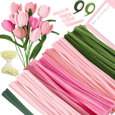 400 Stuks Gekleurde Chenilledraad Bloemstelen Knutselmateriaal voor Bloemen en Knutselprojecten