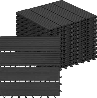 Set van 11 WPC terrastegels voor 1 m² - kliksysteem - 30 x 30 cm - Voor terras en balkon - Vloerbedekking voor buiten - Antraciet, HMTM-8314