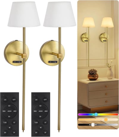 2 Stuks Dimbare LED Wandlampen op Batterij met Afstandsbediening en Touch-Functionaliteit – RGB en Warm tot Koel Wit – Ideaal voor Slaapkamer, Hal en Woonkamer
