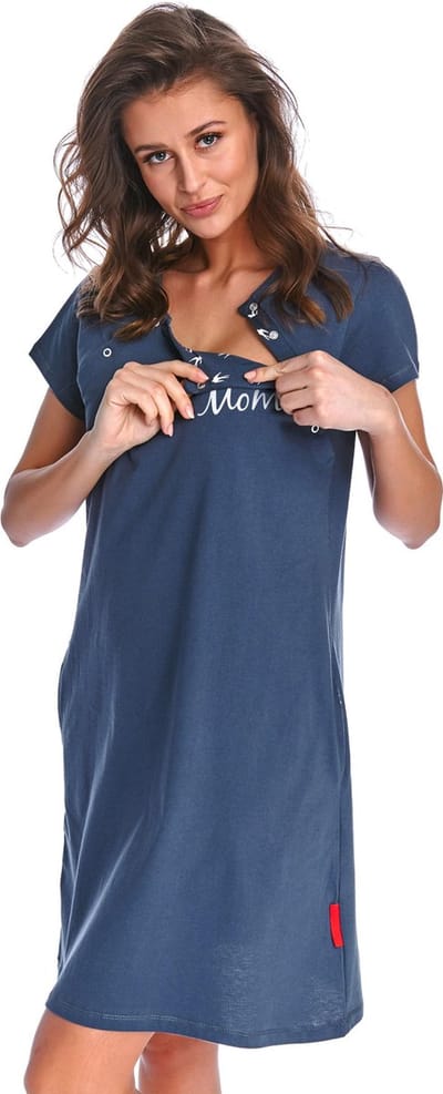 Doctor Nap Katoenen Nachthemd met Magnetische Drukknoopjes Borstvoeding Zwangerschap TCB.9992 Deep Blue 38 / M