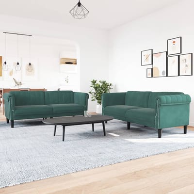 vidaXL - 2-delige - Loungeset - fluweel - donkergroen