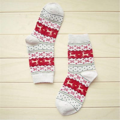 Kerstsokken - Rendier print - Wit - Maat 35-38