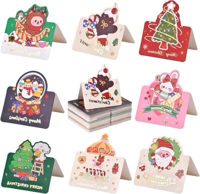 Allecto Plus - Christmas kaarten set van 100 - schattige designs - divers assortiment kerstkaarten - viering met familie & vrienden - blanco binnenkant - geschikt voor kinderen & volwassenen