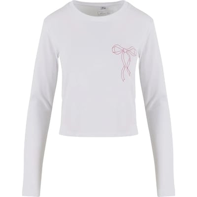Mister Tee Damen Bow Oneliner Ladies Short Longsleeve MST247 White-XL