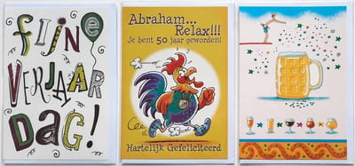 3 Wenskaarten - Abraham + Fijne Verjaardag + Blanco Kaart - 12 x 17 cm - ABRA-303