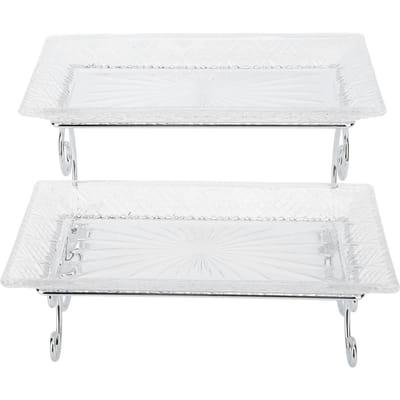 2-Laags Glazen Buffet Serveerschaal Multifunctioneel Verfijnd Stabiel Dessert Voedsel Display Server Gelaagde Serveerschaal L white