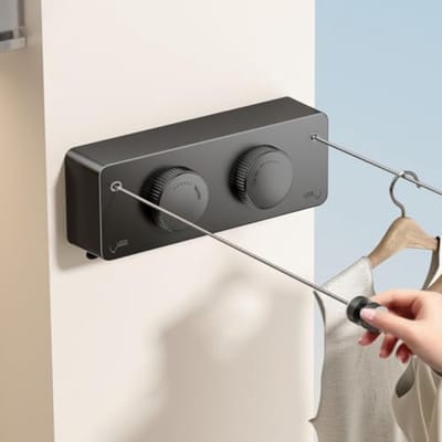 Intrekbare Waslijn 2 Lijnen 4,2m - Uitschuifbaar - Wandmontage - Anti-Doorhang - Voor Binnen en Buiten - Zwart