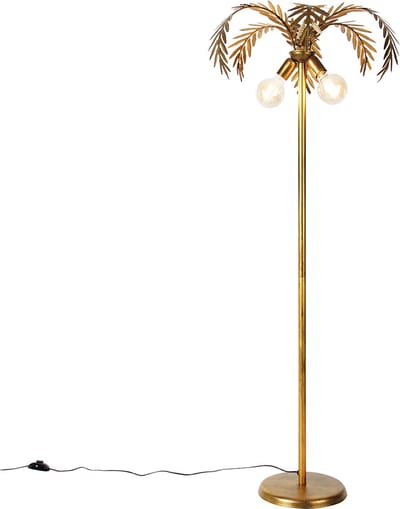 QAZQA botanica - Retro LED Smart Vloerlamp | Staande Lamp incl. wifi - 2 lichts - H 156 cm - Goud/messing - Woonkamer | Slaapkamer | Keuken