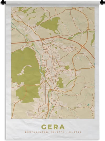 Wandkleed - Wanddoek - Plattegrond - Vintage - Gera - Kaart - Stadskaart - 120x180 cm - Wandtapijt