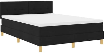 vidaXL - LED - Box - Spring - Bed - met - hoofdeinde - Zwart - 140 - x - 190 - cm - Stof