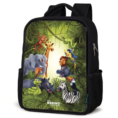 NoBoringSuitcases.com® - Rugzak zwart - Schooltas jongen & meisje - Jungle - Dieren - Kind - Groen - Rugtas voor school - Boekentas kind - Schoolrugzak - Kinderrugzak