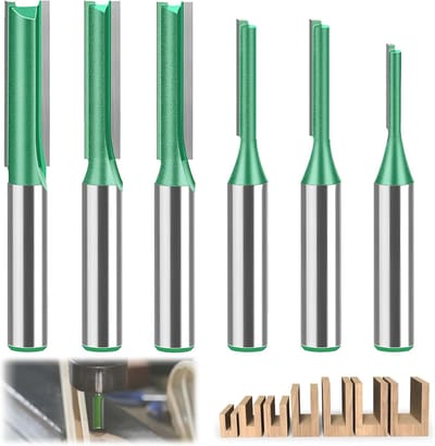 6-delige frees met 8 mm schacht, groeffrees, diameter 3 mm, 4 mm, 5 mm, 6 mm, 7 mm, 8 mm freesas, sleuffreesset voor houtbewerking