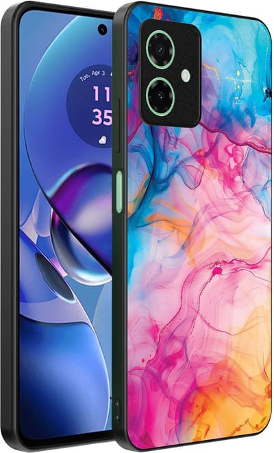 Smartphonica Telefoonhoesje Geschikt voor Motorola Moto G55 met Regenboog Acryl Marmer Opdruk - TPU Backcover Case Rainbow Acrylic Marble Design geschikt voor Motorola Moto G55