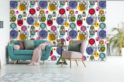 Behang - Fotobehang Matroesjka - Patronen - Baby - Breedte 385 cm x hoogte 240 cm