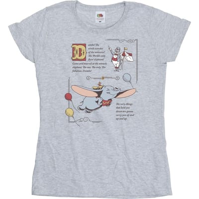 Disney Dames/Dames Dumbo Verhaal Pagina Katoenen T-Shirt (Sportgrijs)