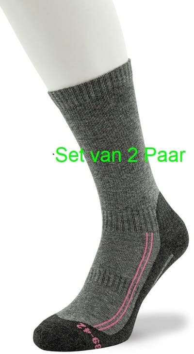 Bonnie Doon Katoenen Wandel Sokken 2 paar Grijs Mele/Roze Zachte Dempende Zool Compressie delen Unisex 35/38 - Gladde naden - Compressiedelen voor Stevigheid en betere Bloedsomloop - Schokdempende Zool - Vochtregulerend -GreyM/Pink - BW23000202.28