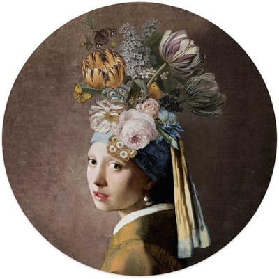 Glasschilderij Vermeer - Bloemenmeisje met de Parel - Ø 50 - Glas - REINDERS
