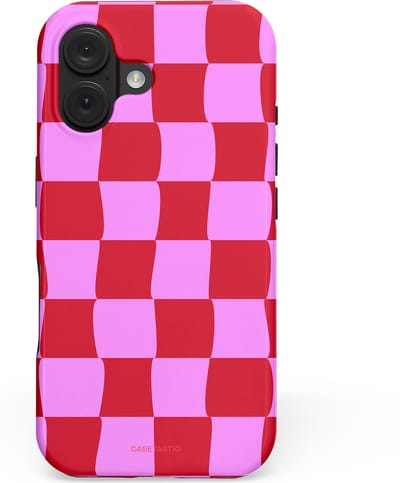 Casetastic hoesje geschikt voor Apple iPhone 16 - MagSafe - Dubbellaagse bescherming - Dansend Ruitje - Fashion Case - Rood Lavendel Roze