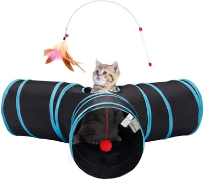 carmdering - 3-Weg Kattentunnel - Kat Speeltunnel - Dierentunnel - Peek-Gat Met Bal - Inklapbaar Design - Scheurvast Polyester En Veerstaalframe - Duurzaam En Veilig - Ideaal Voor Reis En Opslag - 3 Stuks