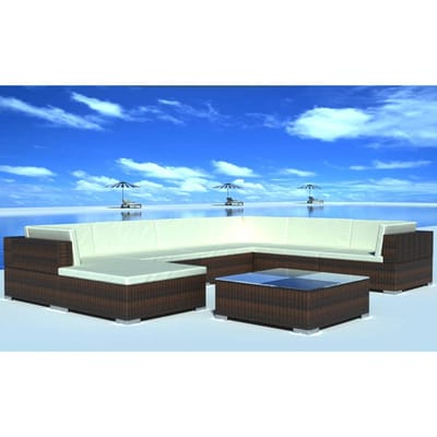 vidaXL - 8-delige - Loungeset - met - kussens - poly - rattan - bruin