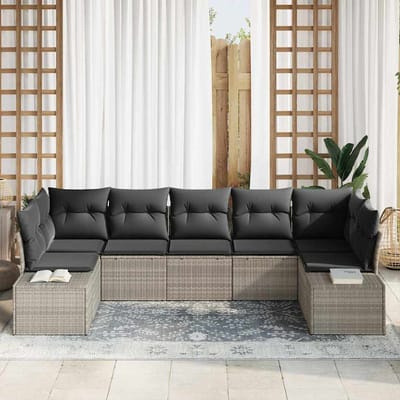 vidaXL - Tuinbank - Set - 7 - st - 7-Aantal - zitplaatsen - Lichtgrijs - Poly - rattan