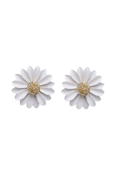 AVANT-GARDE PARIS Red Floral Studs - Oorstekers Bloemvorm - Wit - Metaal - Goudkleurige Plating - Voor Vrouwen