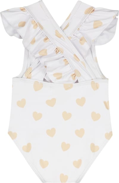Supercute badpak wit hartjes met gekruiste bandjes maat 122