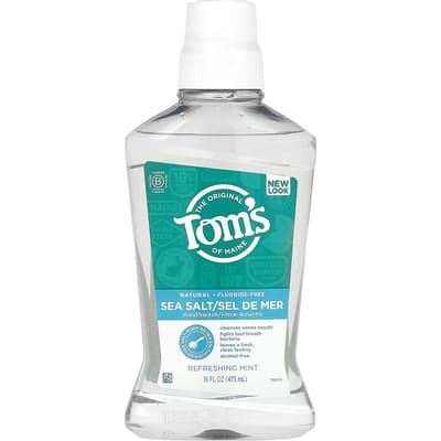 Tom'S Of Maine, Sea Salt Mouthwash, Fluoride Free, Refreshing Mint, 473 Ml (16 Fl Oz) blue