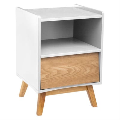 Nachtkastje met houtopslag 1 lade H62 cm - wit - Hout|Bois Hevea - Wit - SILUMEN