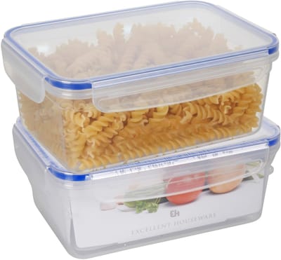Excellent Houseware Vershoudbakje - 2x - 2200 ml - transparant - kunststof - 23 x 16 x 9,5 cm - Luchtdicht afgesloten