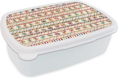 Broodtrommel Wit - Lunchbox - Brooddoos - Regenboog - Zuid-Amerika - Patronen - 18x12x6 cm - Volwassenen
