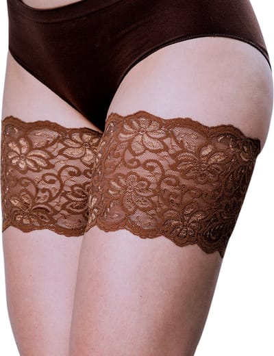 Bandelettes - Model Dolce - Kanten Elastische Dijenbanden - Chocolade bruin - Maat C - Dáág Schurende Dijen!