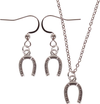Set - Kinderketting 45cm - Zilverkleurige Oorbellen - Hangertje Hoefijzer zilverkleurig 1cm