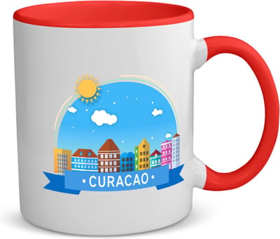 Akyol - curacao koffiemok - theemok - rood - Wereld - vakantieliefhebber - antillen - handelskade - 350 ML inhoud