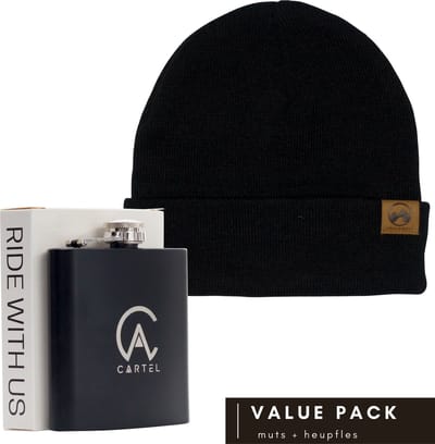 MowMow® Muts | Beanie + Cartel Heupfles | Zakflacon