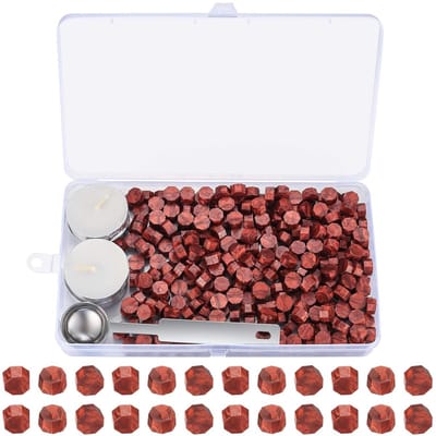 Complete Set van 325 Stukken Lijmwas met Octagonale Wax Seal, Theelichtjes en Smeltlepel voor Stempels en Briefbeads in Wijnrood
