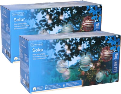 Lumineo Lichtsnoer op zonne-energie - 2x snoertjes - tuinverlichting - 470 cm - lichtslinger - buiten - multi kleuren - feestlampjes