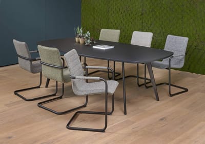 Vergadertafel Victory Deens Ovaal 4-poots 240x120cm frame Antraciet (Ral 7016) blad Noten Hickory