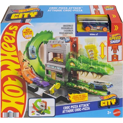 Hot Wheels City Krokodillenpizza Aanval - Speelset en speelgoedauto - Geschikt voor het snel-klik-baansysteem